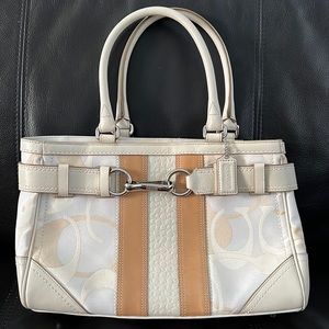 Beige/Tan Satin & Leather Handbag by Coach
